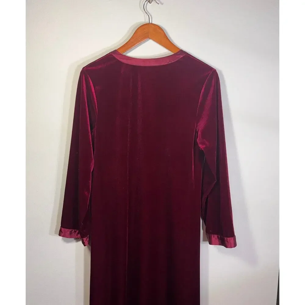 Oscar de la Renta Pink Label Burgundy Velour Lounge Dress Nightgown S/M
